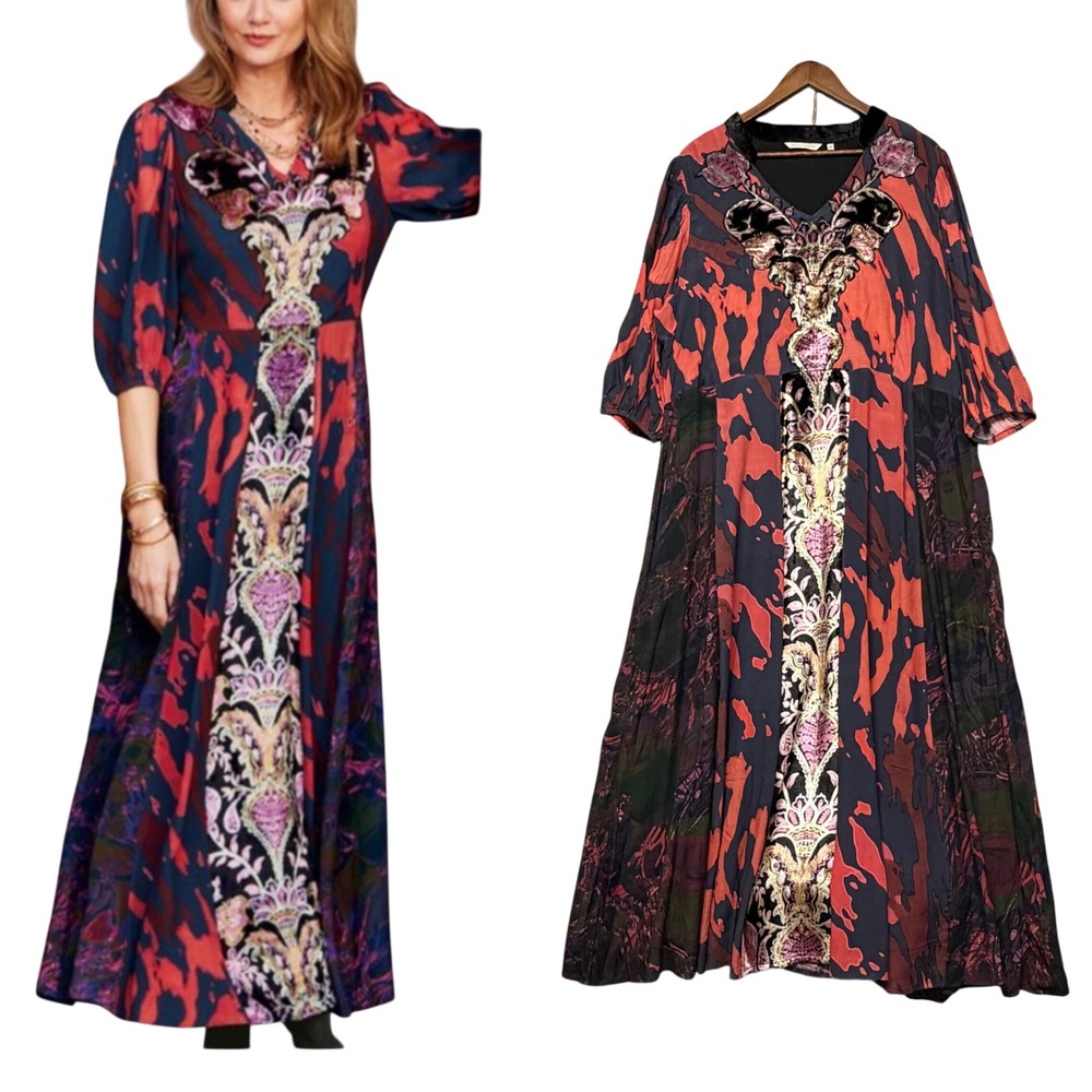 Soft Surroundings Maxi Dress Womens 20W Abstract Velvet Embroidered Whimsigoth